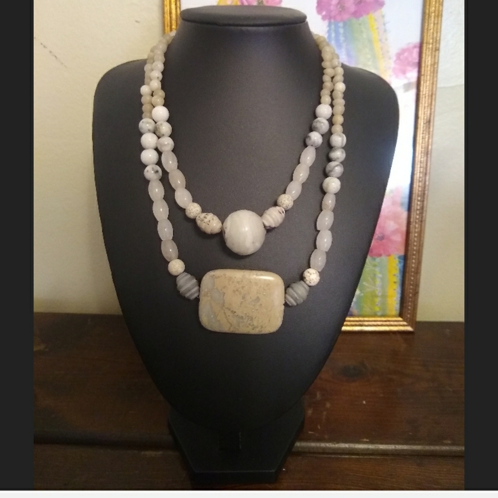 Handmade Chunky Gray and White Goddess Necklace